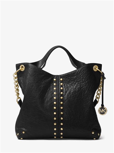 michael kors astor leather shoulder bag black|Michael Kors studded shoulder bag.